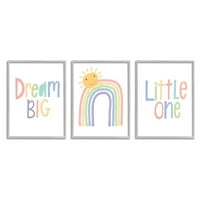 A Stupell Industries Dream Big Little Happy Sun Rainbow illusztráció keretes fal art dizájn, Lisa Larson, darab, 16 20