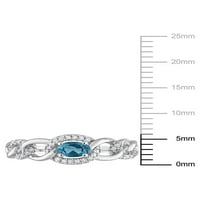 Carat T.G.W. Ovális vágású londoni kék topaz és carat t.w. Kerek vágott gyémánt 10KT fehér arany ovális linkgyűrű