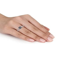 Carat T.W. Fekete -fehér gyémánt 14 kt fehérarany halo vintage eljegyzési gyűrű
