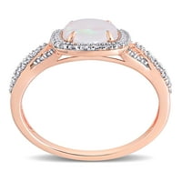 Carat T.G.W. Opal és Carat T.W. Gyémánt 10KT rózsa arany ovális crossover halo gyűrű