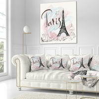 Designart illusztráció a Párizsi Eiffel -toronyval - Absztrakt CityScape Drow Pillow - 18x18