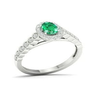 Imperial Gemstone Sterling Ezüst ovális vágás smaragdot készített és fehér zafír Halo női eljegyzési gyűrűjét hozta létre