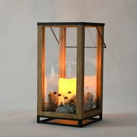 Mainstays Holiday Wood Lantern fau lombozat és LED oszlop gyertya, 16