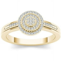 Carat T.W. Gyémánt klaszter dupla halo 10KT sárga arany eljegyzési gyűrű