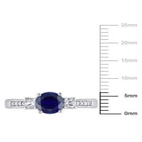 Tangelo 1- Carat T.G.W. Létrehozott kék és fehér zafír gyémánt-accent 10 kt fehérarany három kőgyűrű