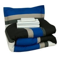 Twin XL Vigasztaló szett, rögbi csíkos kék megfordítható ágy egy zsákban