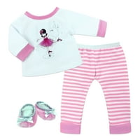 Sophia balerina Design pizsama & papucs szett 15 baba babákhoz, világos rózsaszín fehér