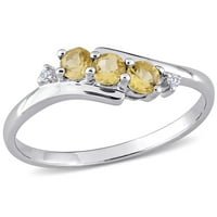 Miabella Női karátos TGW citrin és gyémánt akcentussal 10kt fehér arany 3-kő Bypass gyűrű
