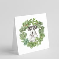 Jack Russell Terrier Fekete-fehér Drótszőrű Karácsonyi koszorú tér üdvözlőlapok és borítékok