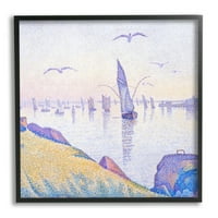 A Stupell Industries Sirályok és a Sailboat Coast Sunrise Morning Pointillism festmény, 24., Steve Hunziker tervezése