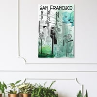 Wynwood Studio Cities and Skylines Wall Art vászon nyomatok 'San Francisco Sketch Color' Egyesült Államok városai - fekete, zöld