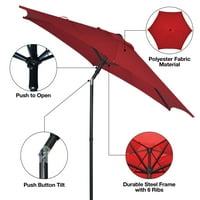 MainStays 7,5 láb nagyon vörös kerek kültéri döntésű piac terasz esernyő push-up funkcióval