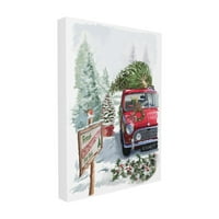 A Stupell Lakberendezési gyűjtemény ünnepi friss karácsonyfák egy piros autó teherautó festmény kifeszített vászon fal művészet,