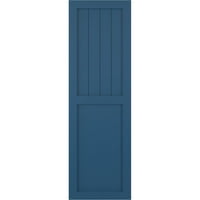 Ekena Millwork 18 W 66 H True Fit PVC parasztház lapos panel kombinált rögzített redőnyök, Logourn Blue