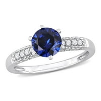 A Miabella női 1- CT létrehozott kék zafír karátos gyémánt 10KT fehér arany eljegyzési gyűrű