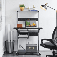 Mart Tiers számítógépes íróasztal töltőállomás nyomtató polcával otthoni iroda, fekete
