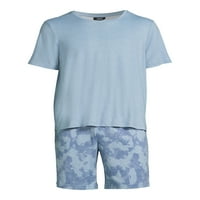 Ande férfi kontrasztos nyakpántos póló és lekvár rövidnadrág alváskészlet, 2-darabból, S-XL méretű