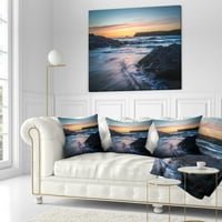 Designart Set Sun a Polzeath Beach -en - Modern Seascape Drow Pillow - 16x16