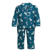 Wonder Nation kisgyermek lány hosszú ujjú pizsama kabát szett, 2 részes, méretek 2T-5T