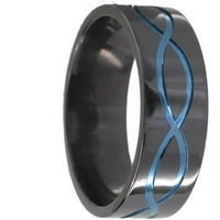 Lapos fekete cirkónium gyűrű a végtelen szimbólummal, kék színben eloxálva