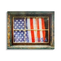 Stupell Industries hazafias amerikai zászló rusztikus ablak ünnepi otthoni festménygaléria csomagolt vászon nyomtatott fali művészet,