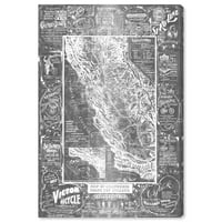 A Runway Avenue térképek és zászlók fali művészet vászon nyomtatás 'Kaliforniai térkép a kerékpárosok számára ezüst' amerikai