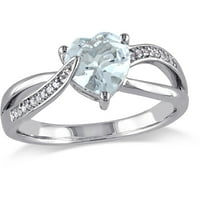 1- Carat T.G.W. Aquamarine és gyémánt-Accent Sterling ezüst keresztező szívgyűrű