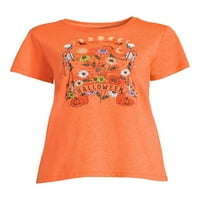 Női Halloween aranyos grafikus póló, őszi rövid ujjú póló az útról, az S-3XL méretek
