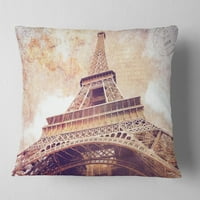 Designart Paris Paris Eiffel TowerParis képeslap -tervezés - CityScape Drow Pillow - 18x18