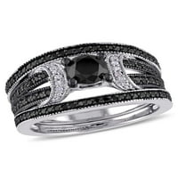 Miabella 1- Carat T.W. Fekete-fehér gyémánt sterling ezüst osztott szár 3 darabos menyasszonyi készlet