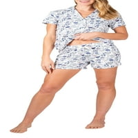 Pizsamák bevágó gallérja felfelé a tetején megfelelő rövidnadrágokkal Poliészter keverék pizsama nők számára