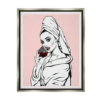 Stupell Pink Vampire Fashionista Bor szépség és divatfestmény szürke úszó keretes művészeti nyomtatási fal művészet