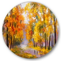 Designart 'Forest tele van elesett levelekkel ősszel a folyó mentén' A Lake House Circle Metal Wall Art - 23 -as lemez