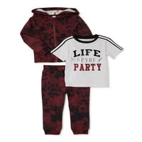 Wonder Nation Baby és kisgyermek fiú francia Terry Zip kapucnis, póló és kocogó nadrágos ruhák, 3 darab, méretek 12m-5T
