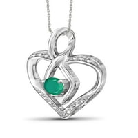 JewelersClub Ezüst szív nyaklánc nők számára - Szilárd szív nyaklánc a nők számára. Sterling ezüst szív - smaragd nyaklánc középpontja,