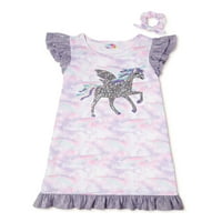 Bmagical Girls's Flutter Sleeve Nightgown Scrunchie, 2 darabos pizsama készlet, Méretek 4-12