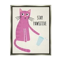 A Stupell Industries maradjon Pawsitive elbűvölő rózsaszín macska kopogtatása az üveggraphic Art Luster szürke úszó keretes vászon