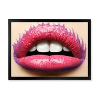 Designart 'Gyönyörű nő ajkak rózsaszín rúzsgal' Modern keretes művészeti nyomtatás
