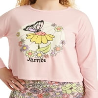 Justice Girls Hosszú ujjú felső és szorosan illeszkedő motoros rövid, kétrészes pizsama szett, 6-14.