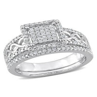 Carat T.W. Gyémánt sterling ezüst négyzet alakú halo végtelen menyasszonyi készlet