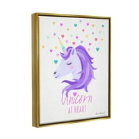 Stupell Industries Unicorn a Heart Phrase pasztell lila szívmintás