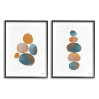Stupell Industries Absztrakt mintás kövek Organic Round Blue Narancssárga keretes fali művészet, Melissa Averinos, darab, 16