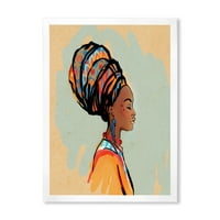 Designart 'Afro -amerikai nő portréja Turban III' Modern keretes művészeti nyomtatás