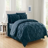 Elegáns kényelmi kék ágy egy táskában lévő kényelmes lepedőkben, iker iker XL