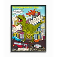 Stupell Industries szórakoztató dinoszaurusz Tények A T-Re elpusztítja a városi jelenetet, amelyet Sangita Bachelet keretes falfestménye