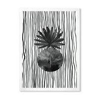 Designart 'Fekete -fehér csíkos csíkos trópusi levél I' Modern keretes művészet nyomtatás