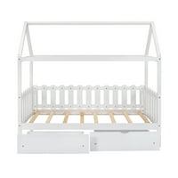Euroco Twin Size Faház alakú ágy fiókokkal gyerekeknek, fehér