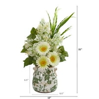 21in. Gerber Daisy, Lilac és fű mesterséges elrendezés virágos vázában