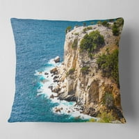 Designart Rocky Cliff Coast Thassos Görögország - Seashore Dobás Párna - 16x16