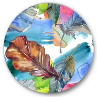 Designart 'madár toll rózsaszín és kék' hagyományos körfém fali művészet - 29 -es lemez